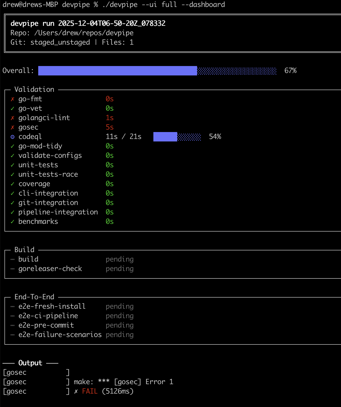 Live terminal dashboard showing task progress with animated bars