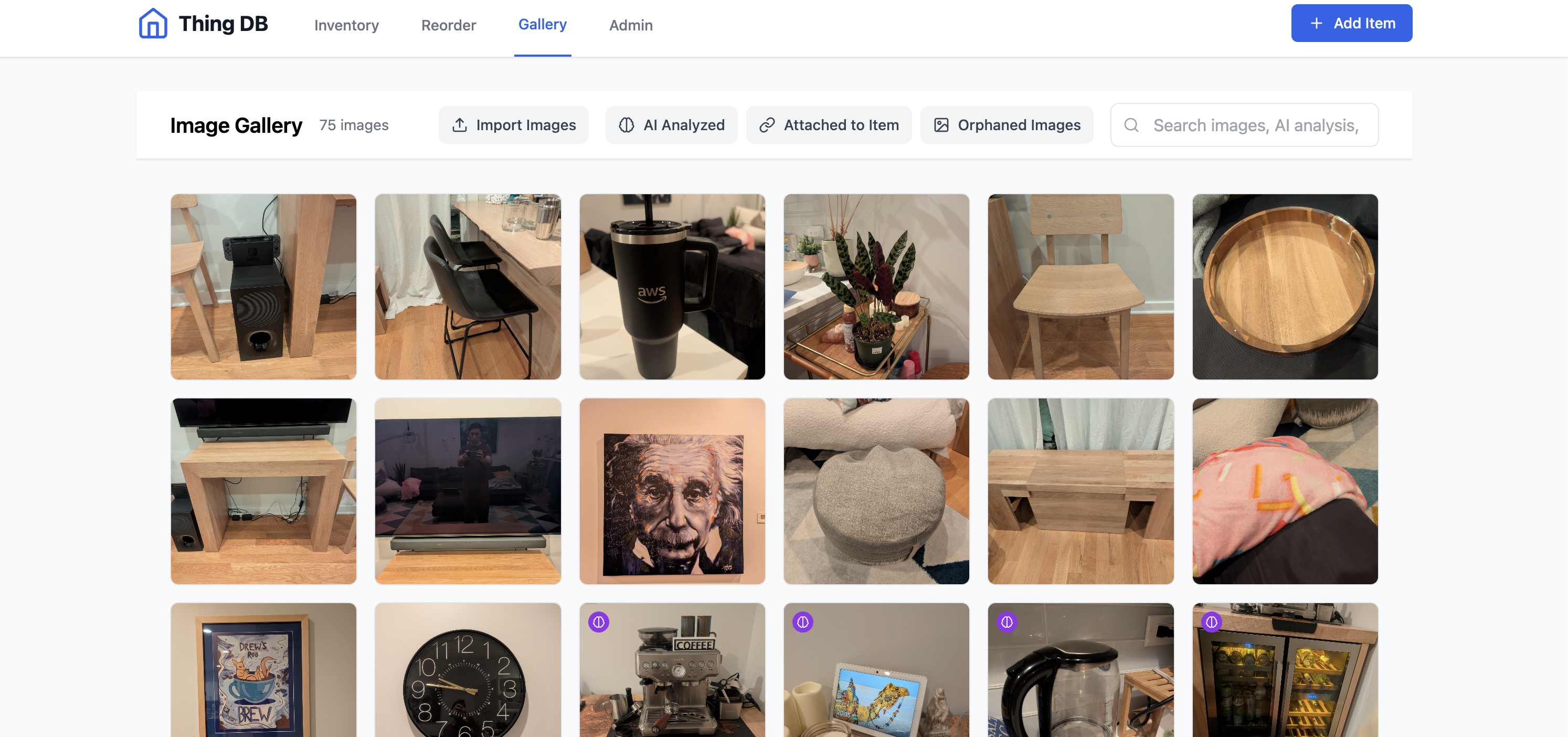 Gallery view with item photos