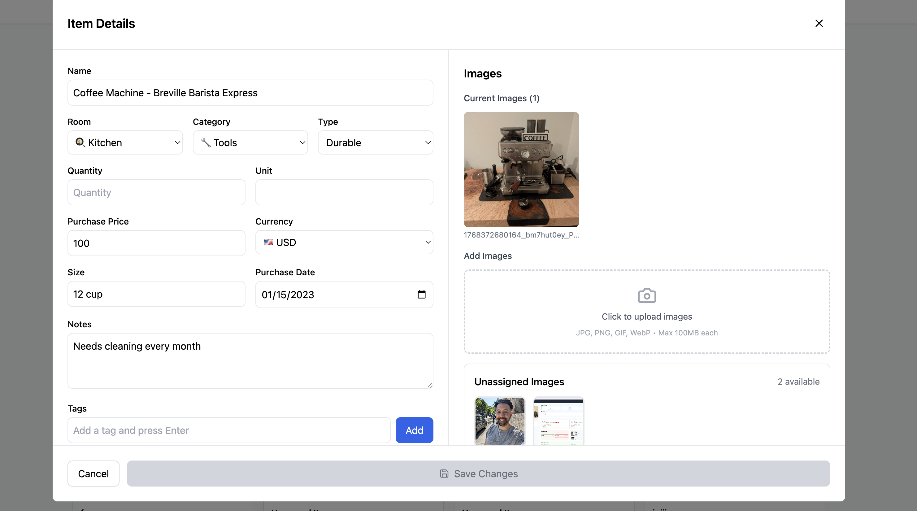 Edit item form